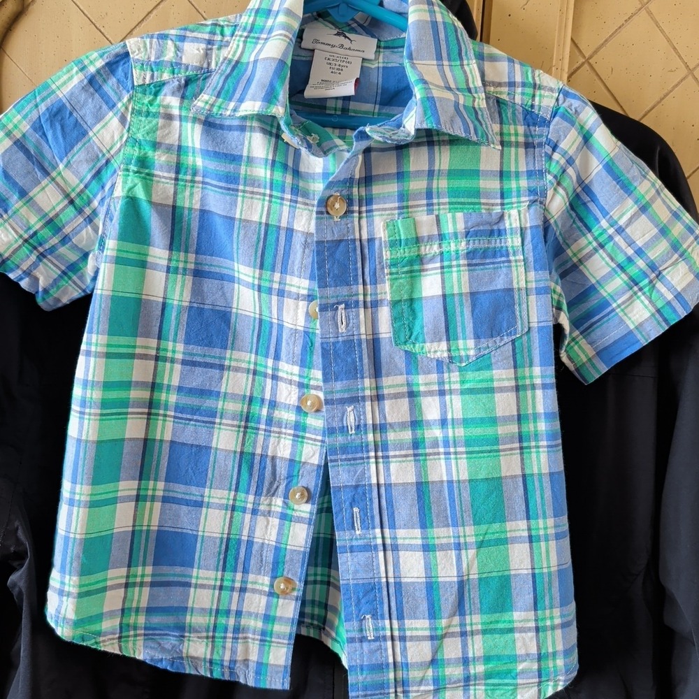 Tommy Bahama Shirt Boy's XS Colorful Plaid Button Up Collared Short Sleeve